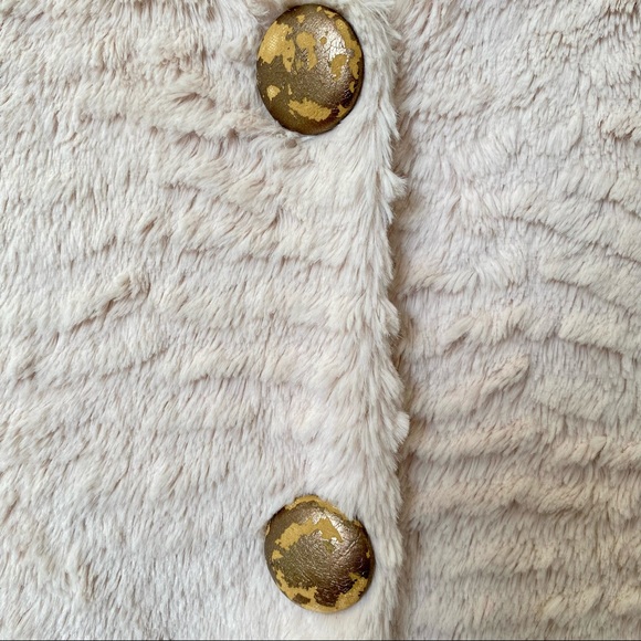 Cream Beige Soft Faux Fur Peplum Half Sleeve Trench Coat Size Small - Picture 10 of 11